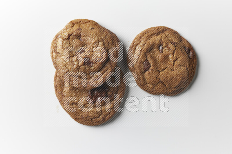 Chocolate chips cookies on a white background