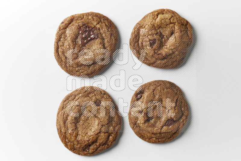 Chocolate chips cookies on a white background