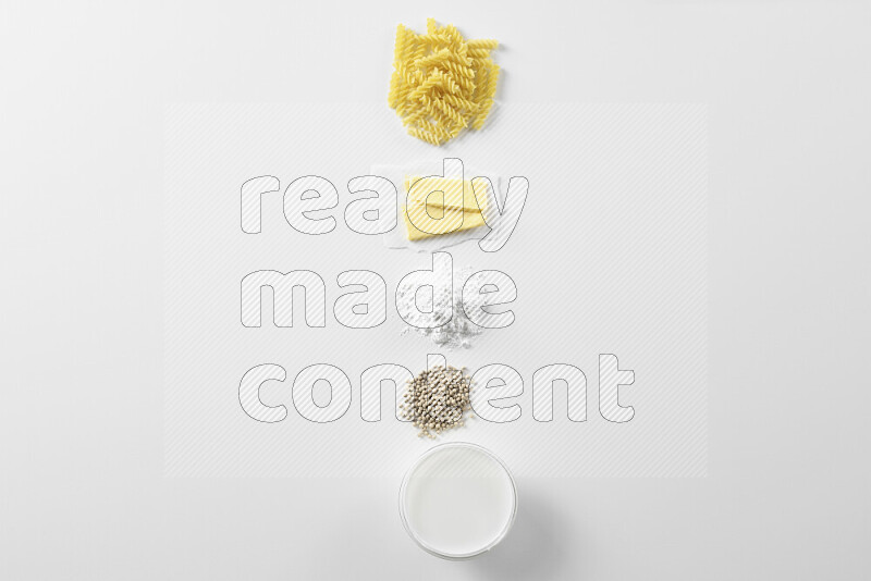 White sauce pasta recipes ingredients on white background