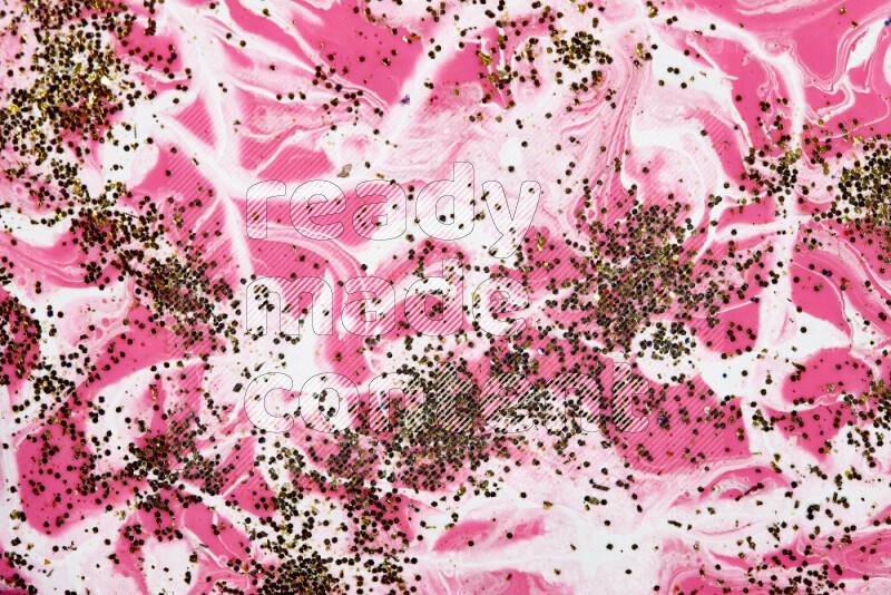 Abstract colorful background with mixed of pink and white paint colors with scattered gold glitter