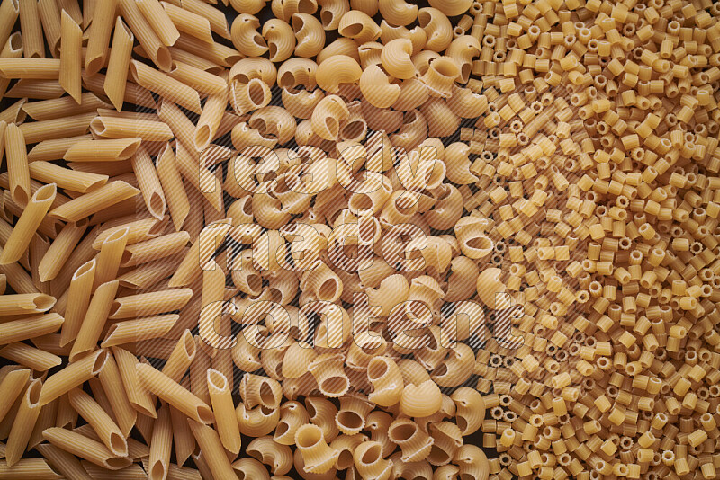 3 types of pasta filling the frame