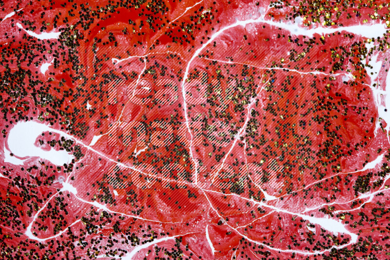Abstract colorful background with mixed of red and white paint colors with scattered gold glitter
