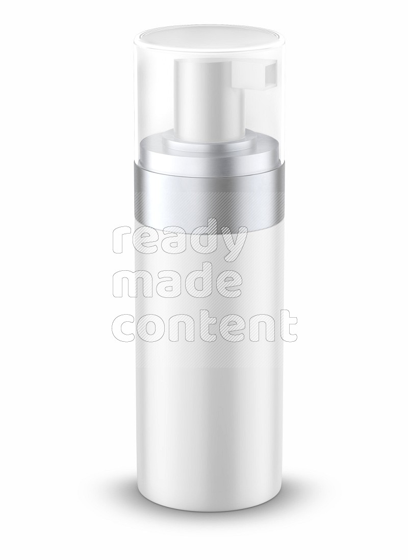 Plastic and metal bottle mockup with pump and transparent cap isolated on white background 3d rendering