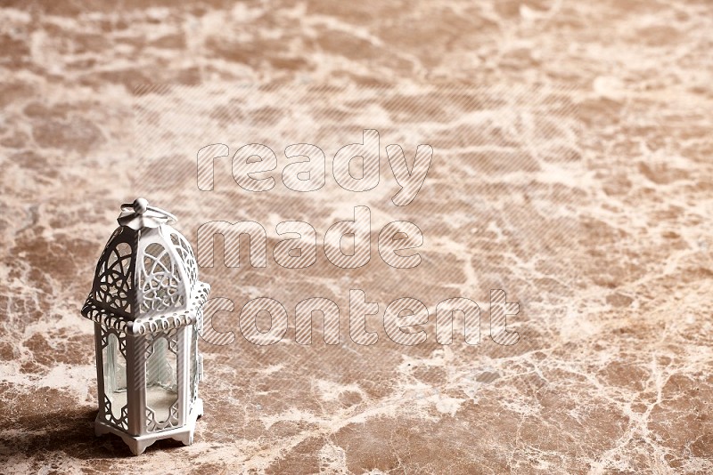 Candle Lantern on Beige Marble Flooring, 45 degrees