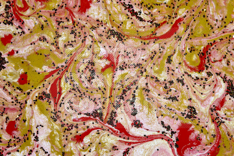 Abstract colorful background with mixed of red, white and gold paint colors with scattered gold glitter