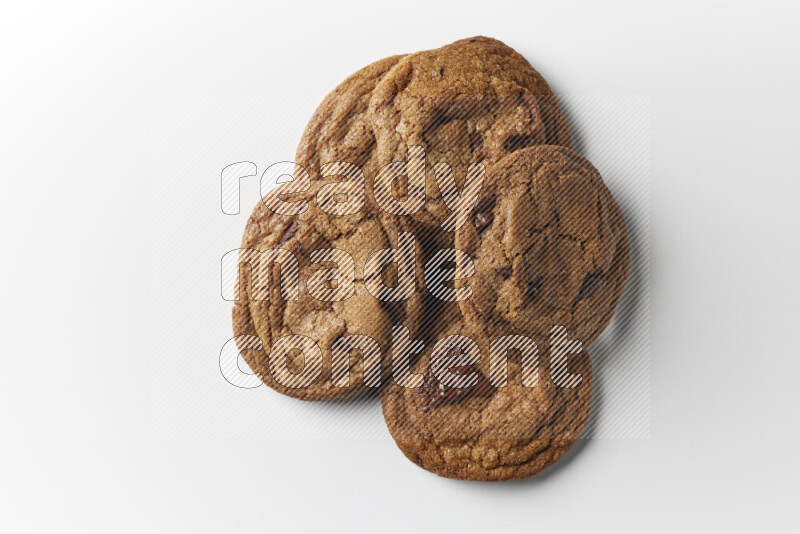 Chocolate chips cookies on a white background