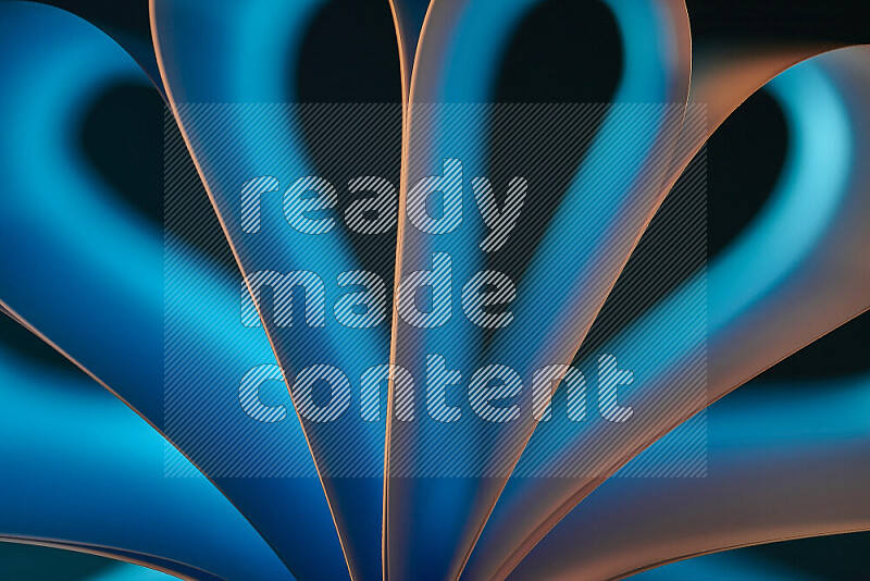 An abstract art piece displaying smooth curves in blue and orange gradients created by colored light