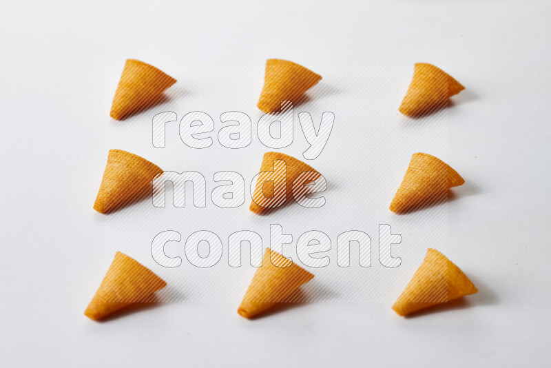 Assorted snacks on white background