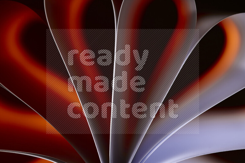 An abstract art piece displaying smooth curves in white and orange gradients created by colored light