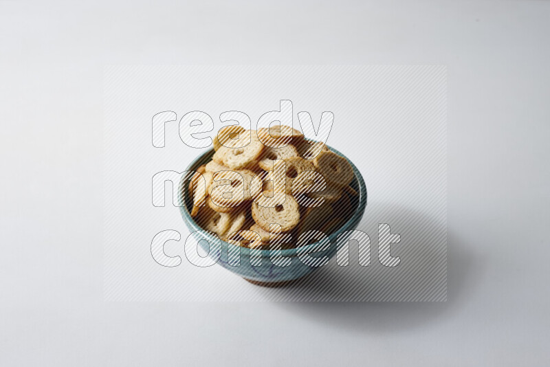 Assorted snacks on white background