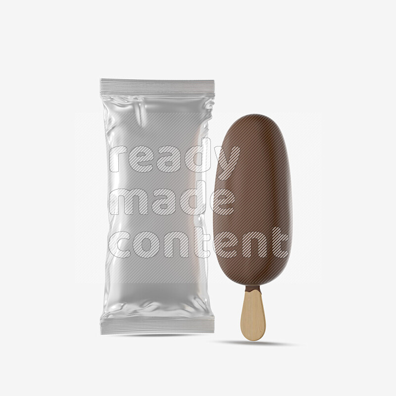 Chocolate ice cream stick mockup isolated on white background 3d rendering