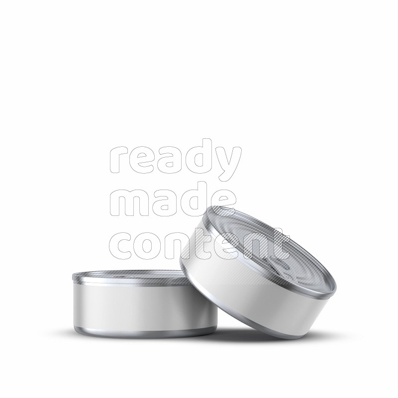 Glossy metallic tin can mockup with pull tab and label isolated on white background 3d rendering