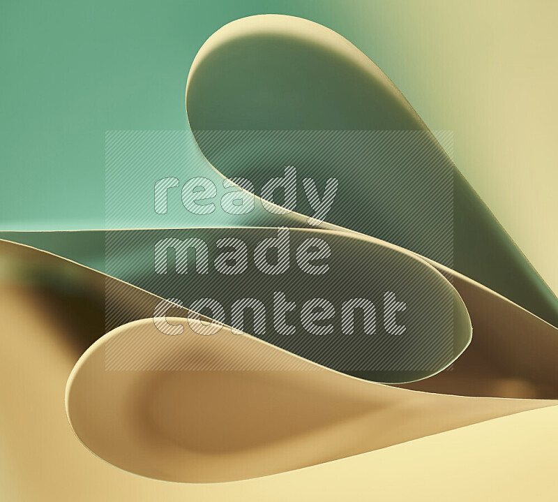 An abstract art of paper folded into smooth curves in green and yellow gradients