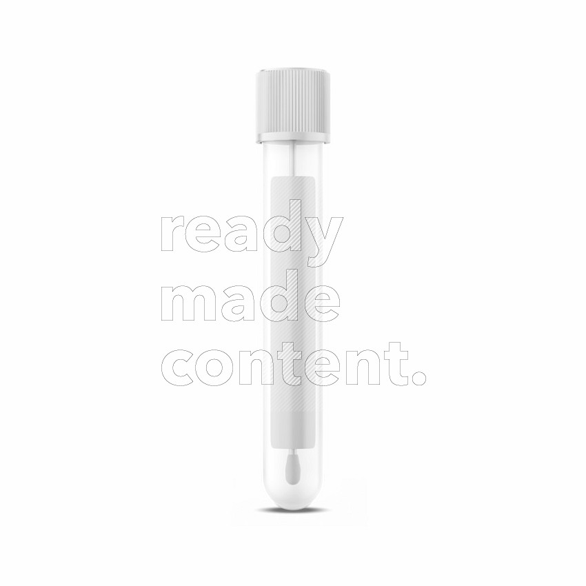 Transparent plastic swab tube mockup with blank label isolated on white background 3d rendering