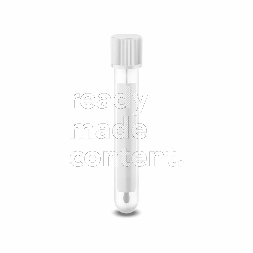 Transparent plastic swab tube mockup with blank label isolated on white background 3d rendering