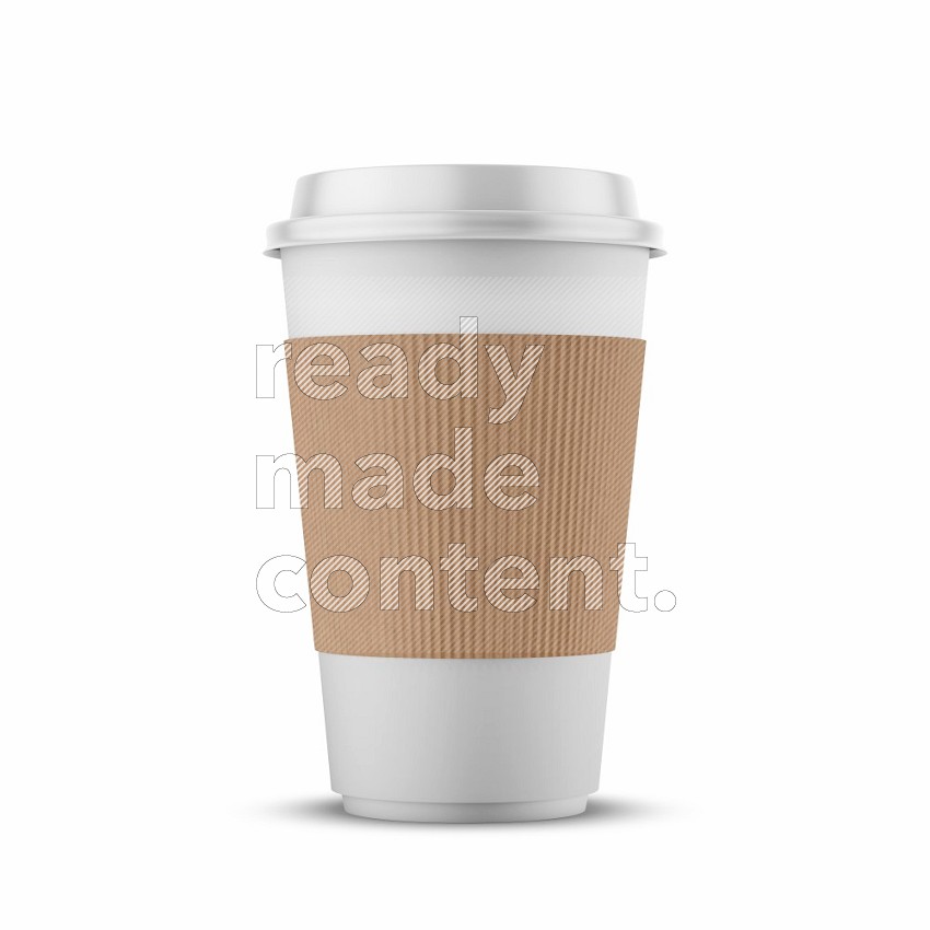 Matte paper cup mockup with holder and cap isolated on white background 3d rendering
