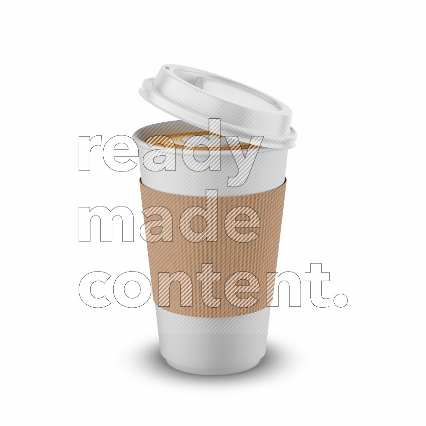 Matte paper cup mockup with holder and cap isolated on white background 3d rendering